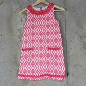 Vineyard vines coral pink white geometric sleeveless shift dress girls 8